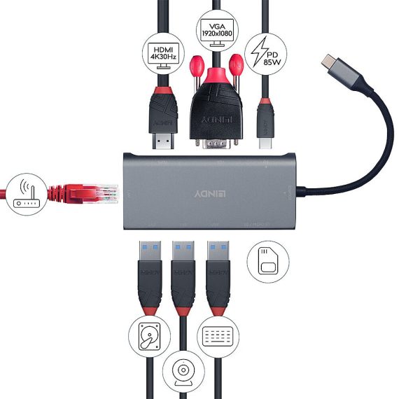 Lindy 4 Port USB 3.1 Gen 2 Typ C Hub with Power Delivery White